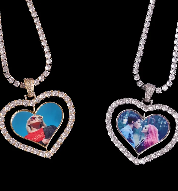 Necklaces Rotating Heart Rotating DoubleSided Heart Custom Photo Picture Pendant Necklace