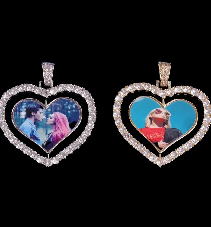 Necklaces Rotating Heart Rotating DoubleSided Heart Custom Photo Picture Pendant Necklace