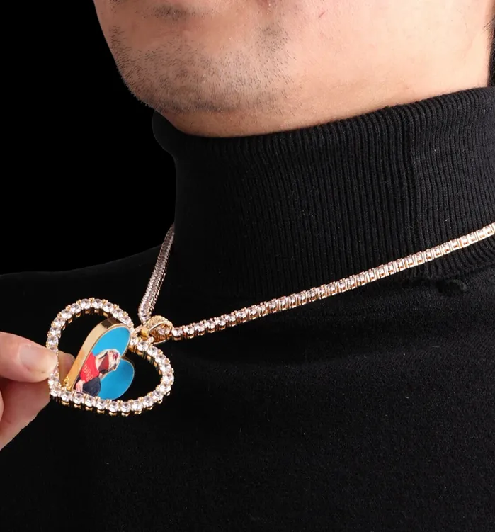 Necklaces Rotating Heart Rotating DoubleSided Heart Custom Photo Picture Pendant Necklace