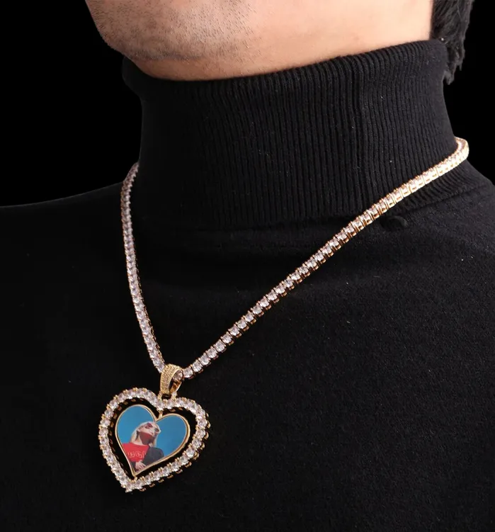 Necklaces Rotating Heart Rotating DoubleSided Heart Custom Photo Picture Pendant Necklace