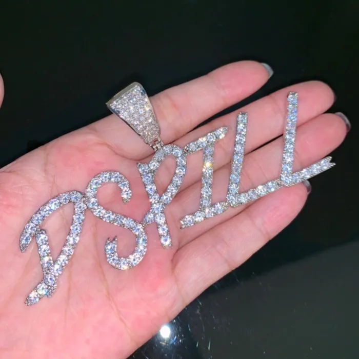 Necklaces Sharp Cursive Iced Out Personalized Custom Name Necklace Pendant SHARP
