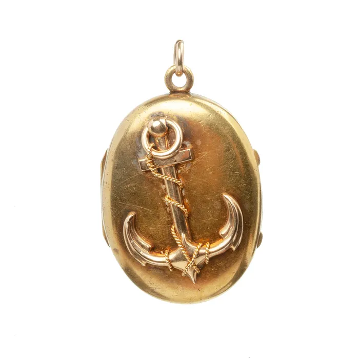 Necklaces Victorian Era Gold Anchor Locket for Hope Bell Bird Antiques