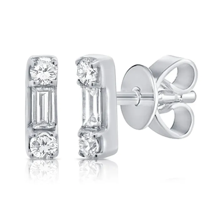 NicoleHD Jewelry Earrings Diamond Prong Baguette And Round Bar Earring