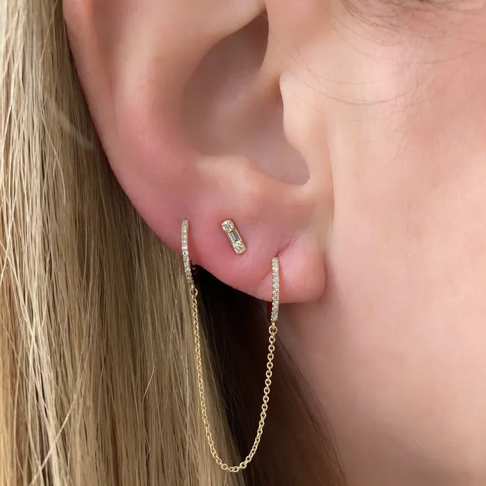 NicoleHD Jewelry Earrings Diamond Prong Baguette And Round Bar Earring