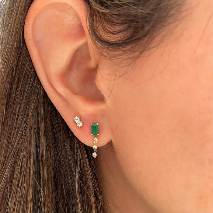NicoleHD Jewelry Earrings Emerald Cut Emerald With Prong Set Diamond Chain Earring