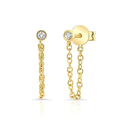 NicoleHD Jewelry Earrings Single Diamond Bezel Chain Earring