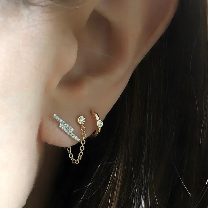 NicoleHD Jewelry Earrings Single Diamond Bezel Chain Earring