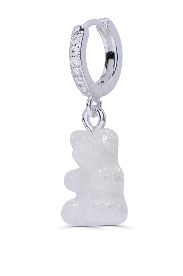 Nostalgia Bear hoop Silver Plated Glittery Crystal Haze Jewelry Earrings