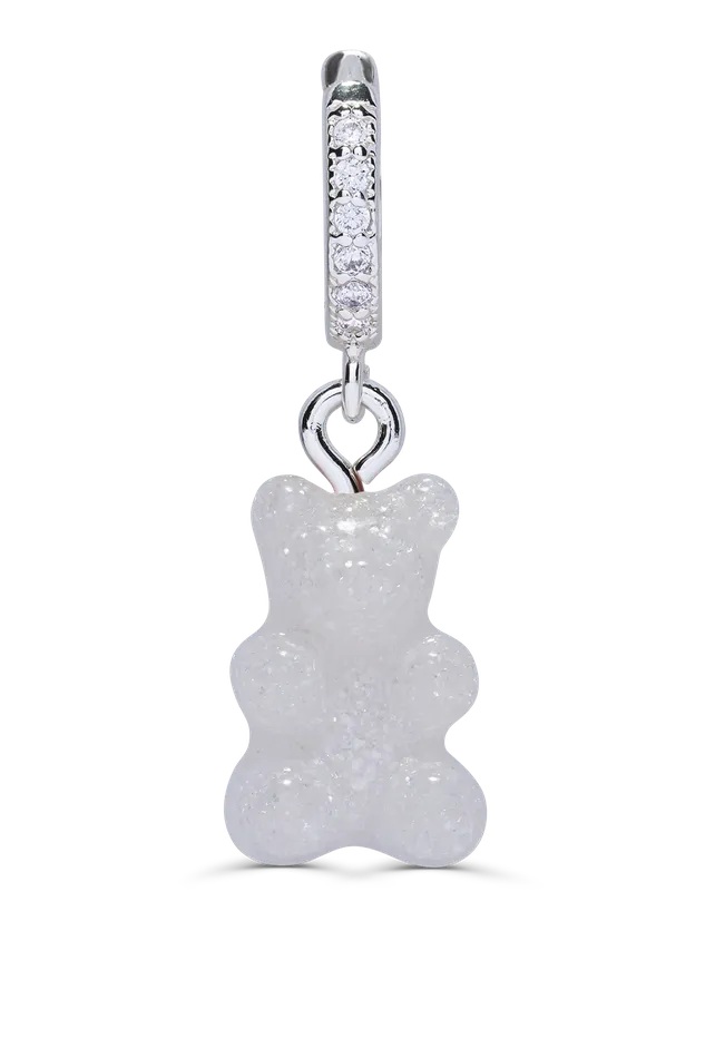 Nostalgia Bear hoop Silver Plated Glittery Crystal Haze Jewelry Earrings