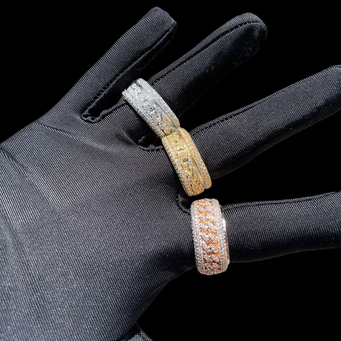 Prong Setting Spinnig Iced Out Diamond Ring Spinning Rings