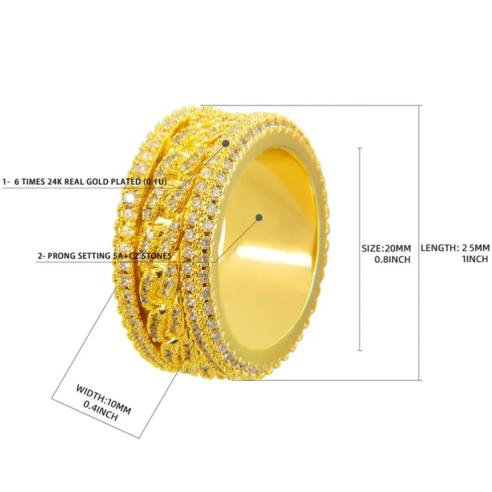 Prong Setting Spinnig Iced Out Diamond Ring Spinning Rings