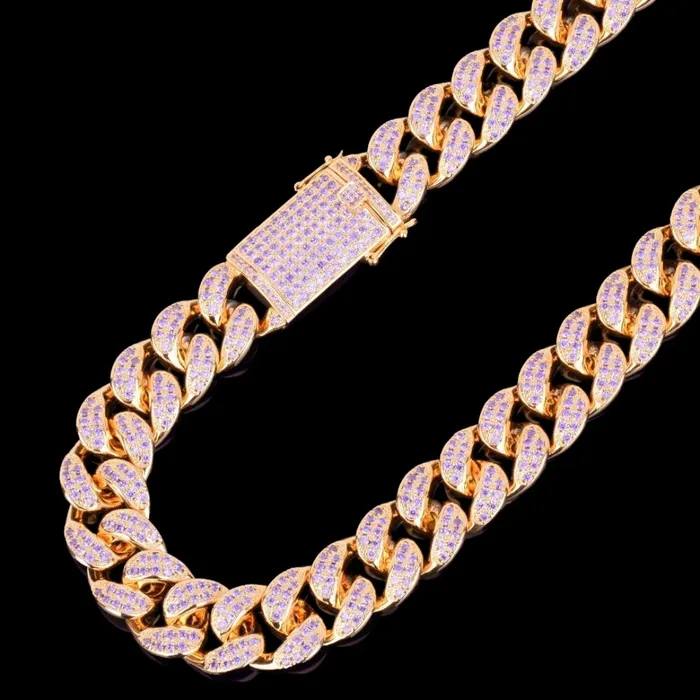 Purple Stones Necklaces 20MM Purple Stones Iced Out Diamond Necklace Chain
