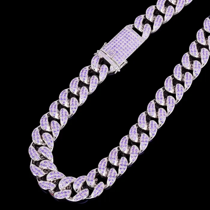 Purple Stones Necklaces 20MM Purple Stones Iced Out Diamond Necklace Chain