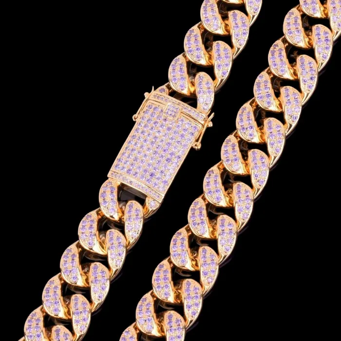 Purple Stones Necklaces 20MM Purple Stones Iced Out Diamond Necklace Chain