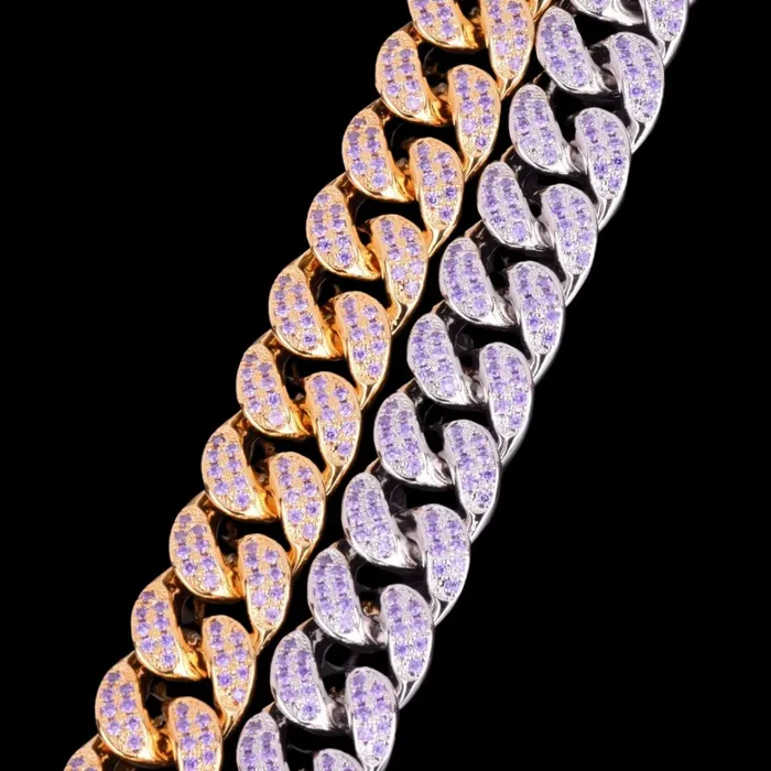 Purple Stones Necklaces 20MM Purple Stones Iced Out Diamond Necklace Chain