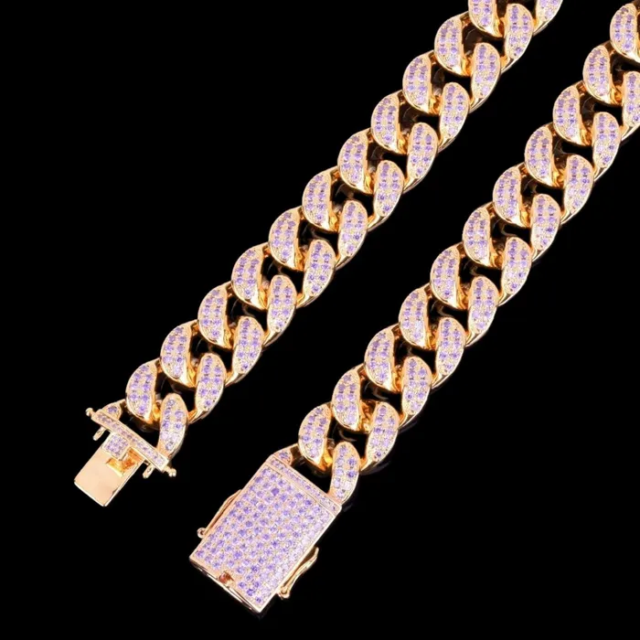 Purple Stones Necklaces 20MM Purple Stones Iced Out Diamond Necklace Chain