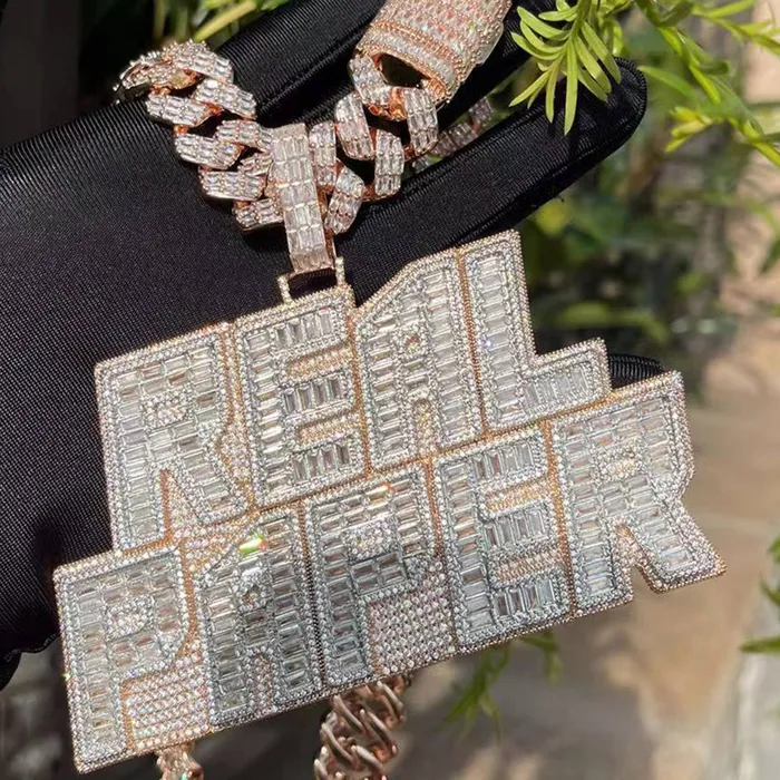 RICH Necklaces Rich Baguette n Diamond Iced Out Personalized Custom Name Necklace Pendant