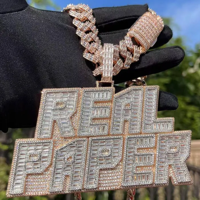 RICH Necklaces Rich Baguette n Diamond Iced Out Personalized Custom Name Necklace Pendant