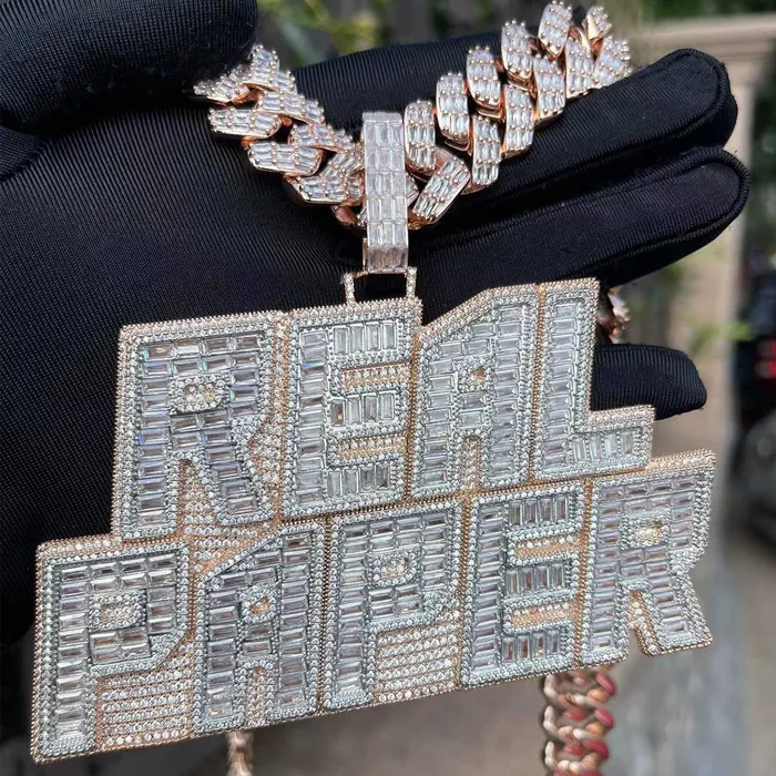RICH Necklaces Rich Baguette n Diamond Iced Out Personalized Custom Name Necklace Pendant