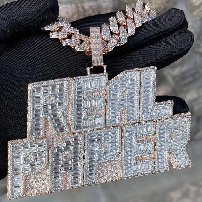 RICH Necklaces Rich Baguette n Diamond Iced Out Personalized Custom Name Necklace Pendant