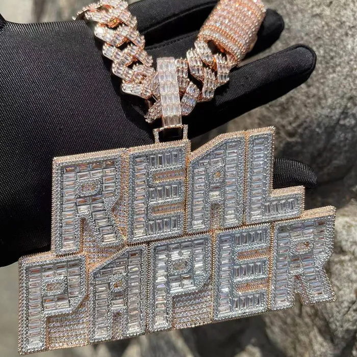 RICH Necklaces Rich Baguette n Diamond Iced Out Personalized Custom Name Necklace Pendant