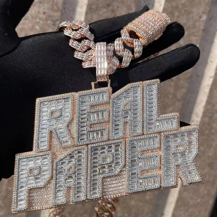 RICH Necklaces Rich Baguette n Diamond Iced Out Personalized Custom Name Necklace Pendant