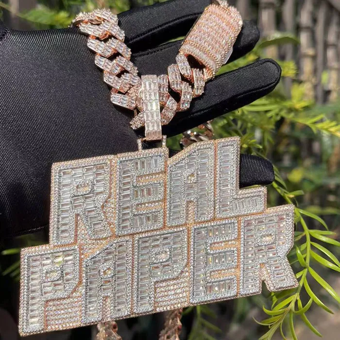 RICH Necklaces Rich Baguette n Diamond Iced Out Personalized Custom Name Necklace Pendant