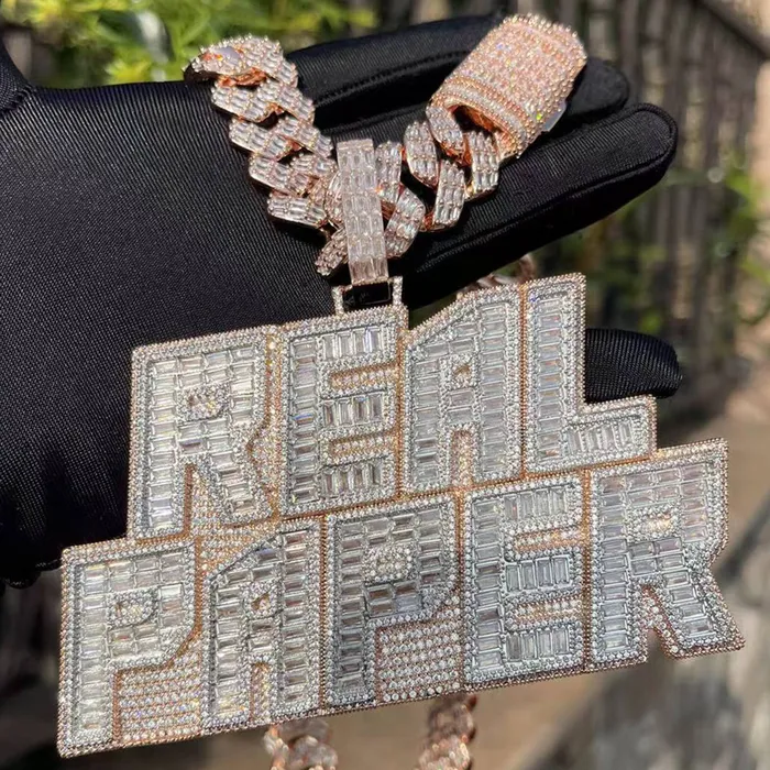 RICH Necklaces Rich Baguette n Diamond Iced Out Personalized Custom Name Necklace Pendant