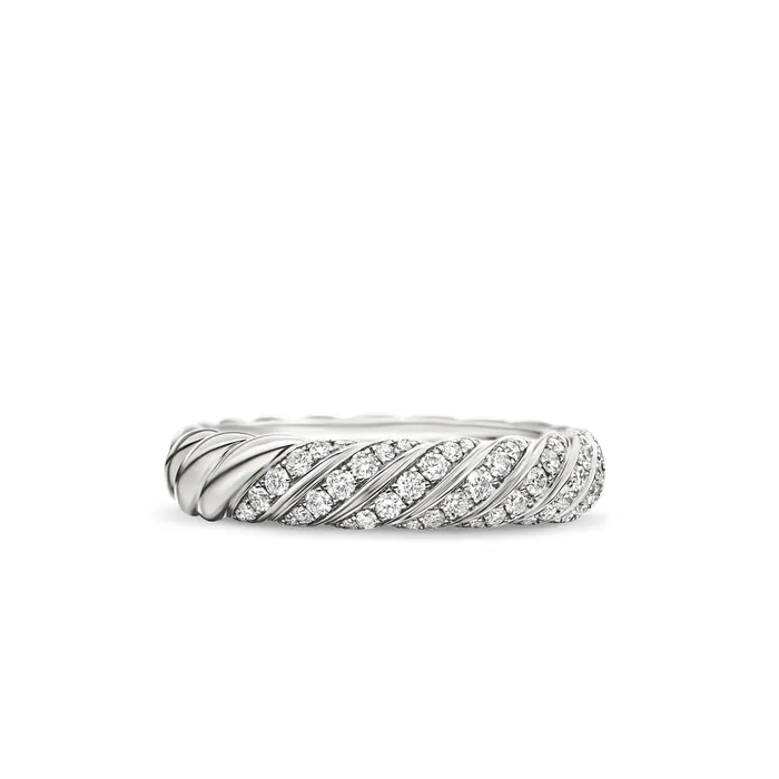 Rings David Yurman Sculpted Cable Band Ring in 18K White Gold with Diamonds 46mm Rings David Yurman Sculpted Cable Band Ring in 18K White Gold with Diamonds 46mm