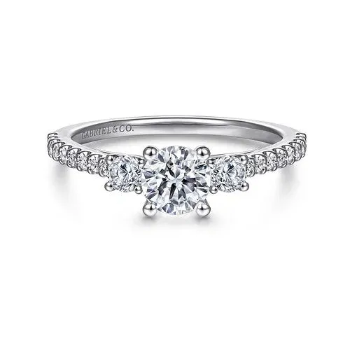 Rings GABRIEL CO 14K White Gold Round Three Stone Diamond Engagement Ring