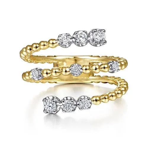 Rings GABRIEL CO 14K WhiteYellow Gold Bujukan and Diamond Open Bypass Wrap Ring