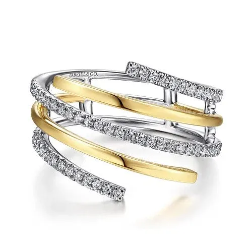 Rings GABRIEL CO 14K WhiteYellow Gold Plain and Diamond Row Statement Ring Rings GABRIEL CO 14K WhiteYellow Gold Plain and Diamond Row Statement Ring