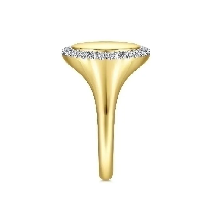 Rings GABRIEL CO 14K Yellow Gold Pinky Signet Ring with Diamond Halo