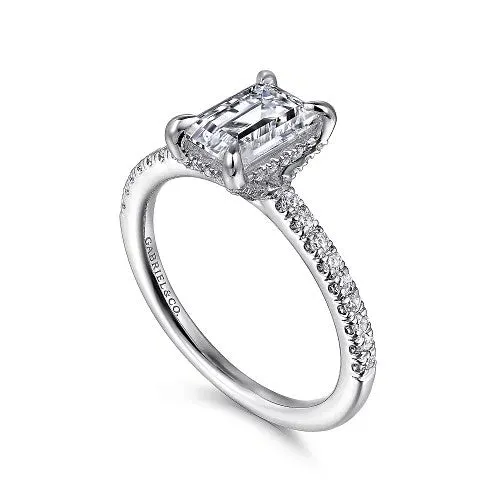 Rings GABRIEL CO Franka 14K White Gold Emerald Cut Diamond Engagement Ring Setting Only