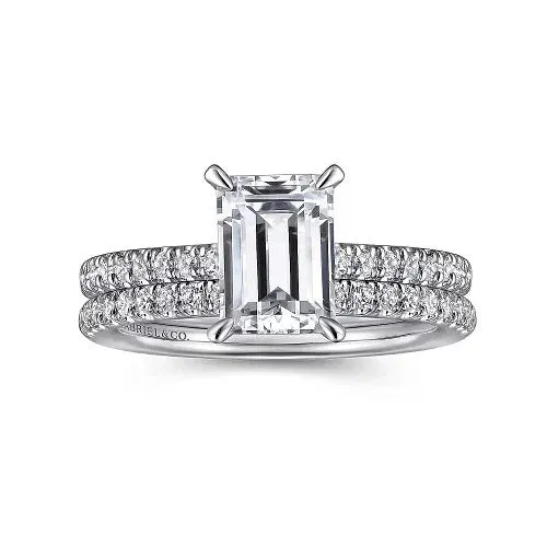Rings GABRIEL CO Franka 14K White Gold Emerald Cut Diamond Engagement Ring Setting Only