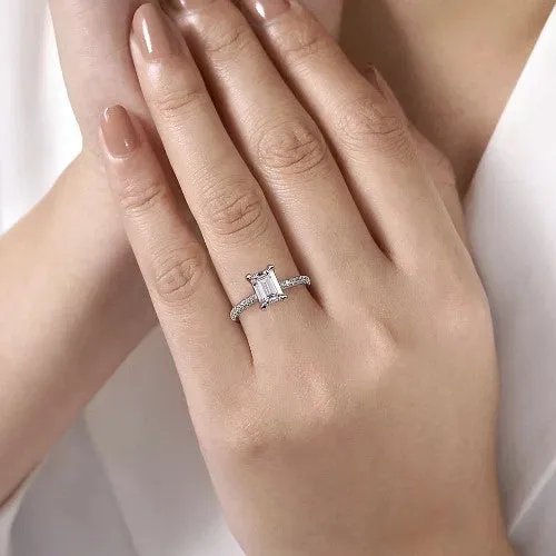 Rings GABRIEL CO Franka 14K White Gold Emerald Cut Diamond Engagement Ring Setting Only