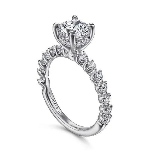Rings GABRIEL CO Zelmira 14K White Gold Round Diamond Engagement Ring Setting Only