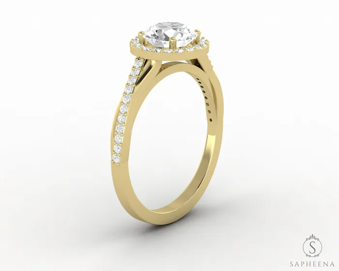 Rings Sapheena Jewelry Demi 10 Ct Round Cut Halo Engagement Ring with Side Stones