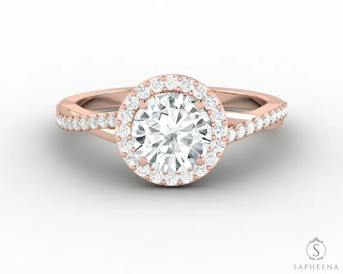 Rings Sapheena Jewelry Demi 10 Ct Round Cut Halo Engagement Ring with Side Stones