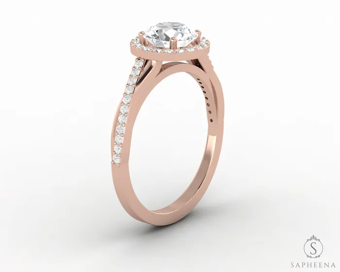 Rings Sapheena Jewelry Demi 10 Ct Round Cut Halo Engagement Ring with Side Stones