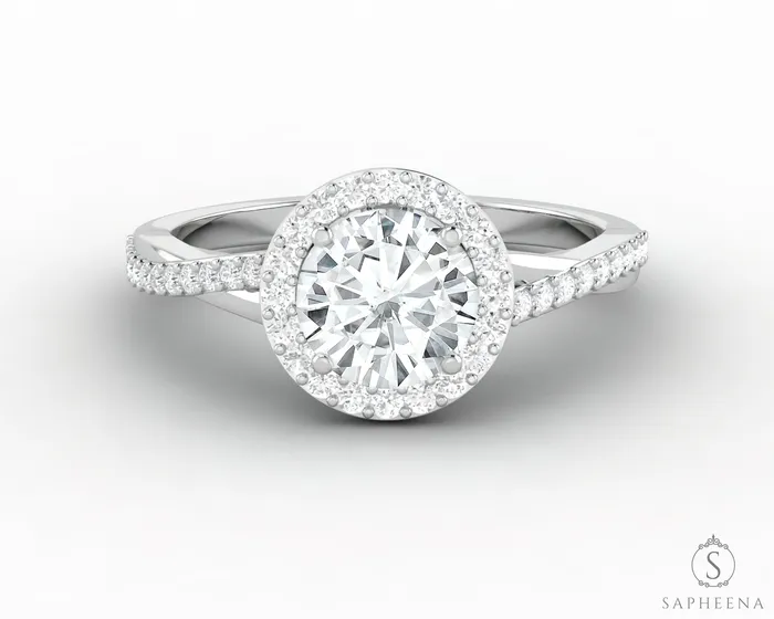 Rings Sapheena Jewelry Demi 10 Ct Round Cut Halo Engagement Ring with Side Stones
