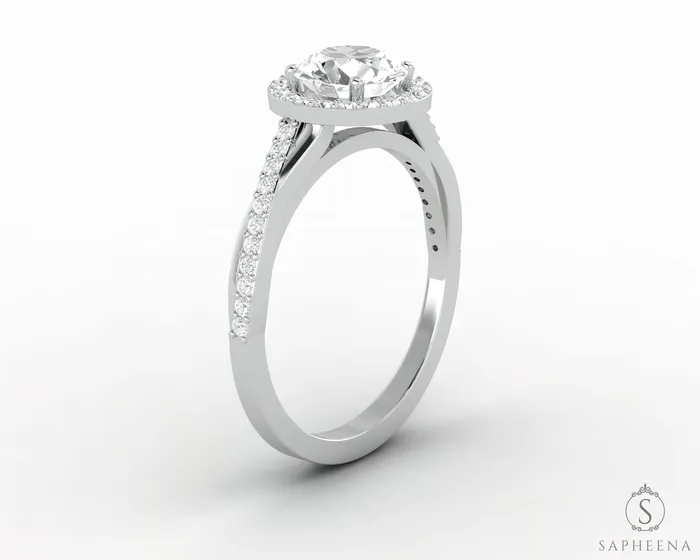 Rings Sapheena Jewelry Demi 10 Ct Round Cut Halo Engagement Ring with Side Stones