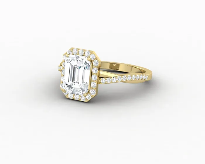 Rings Sapheena Jewelry Demi 17 Ct Emerald Cut Halo Engagement Ring with Side Stones