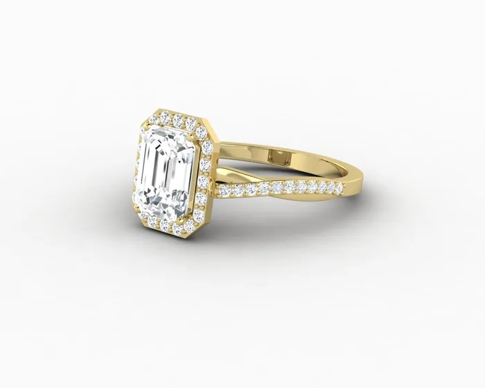 Rings Sapheena Jewelry Demi 17 Ct Emerald Cut Halo Engagement Ring with Side Stones