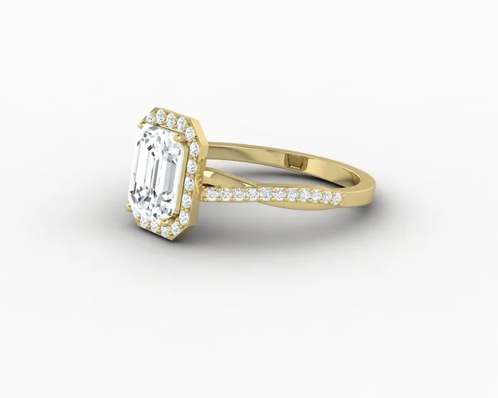 Rings Sapheena Jewelry Demi 17 Ct Emerald Cut Halo Engagement Ring with Side Stones