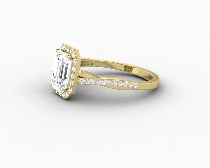 Rings Sapheena Jewelry Demi 17 Ct Emerald Cut Halo Engagement Ring with Side Stones