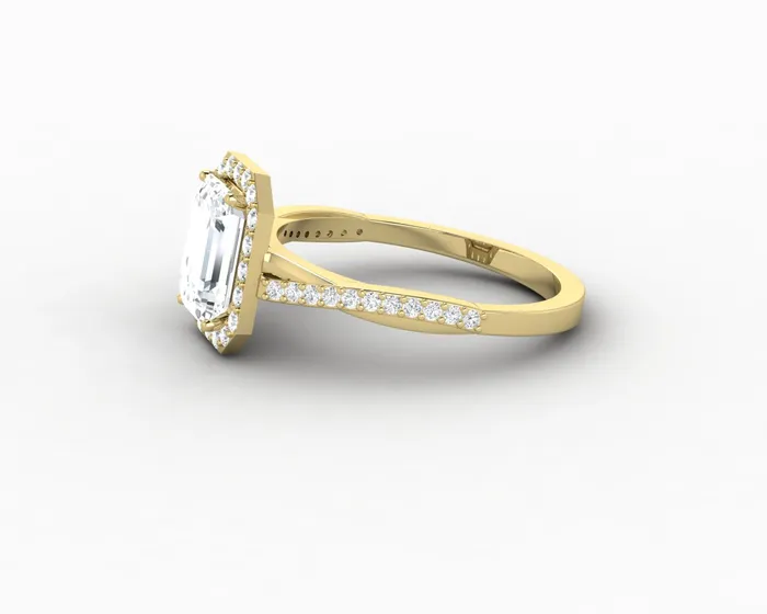 Rings Sapheena Jewelry Demi 17 Ct Emerald Cut Halo Engagement Ring with Side Stones