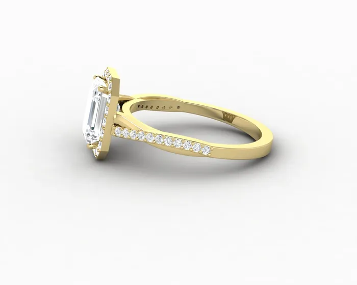 Rings Sapheena Jewelry Demi 17 Ct Emerald Cut Halo Engagement Ring with Side Stones