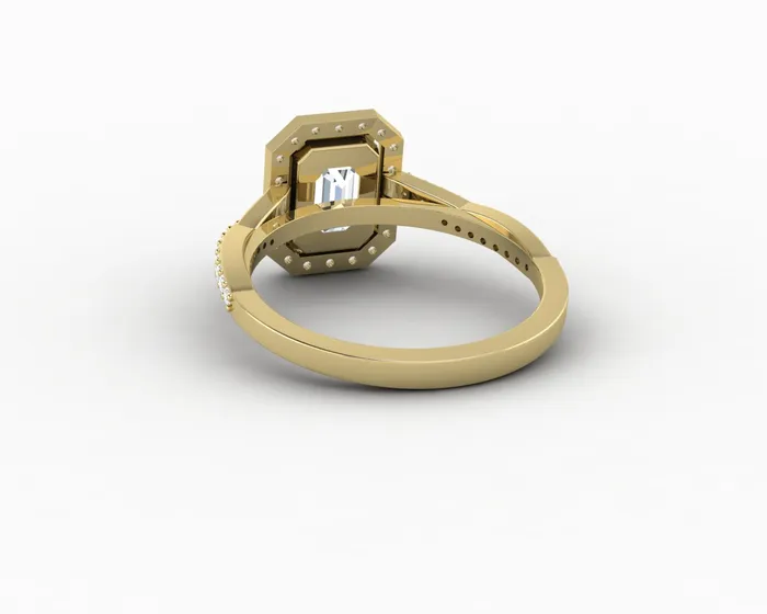 Rings Sapheena Jewelry Demi 17 Ct Emerald Cut Halo Engagement Ring with Side Stones