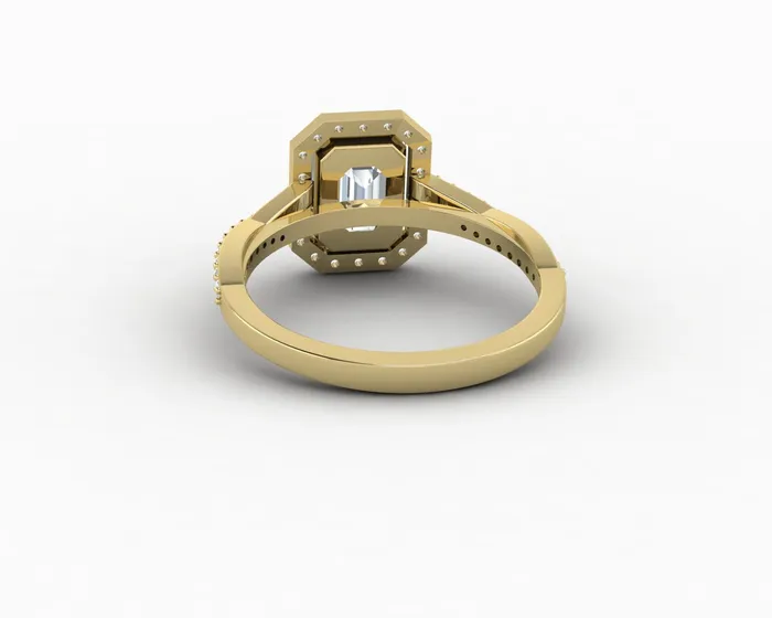 Rings Sapheena Jewelry Demi 17 Ct Emerald Cut Halo Engagement Ring with Side Stones